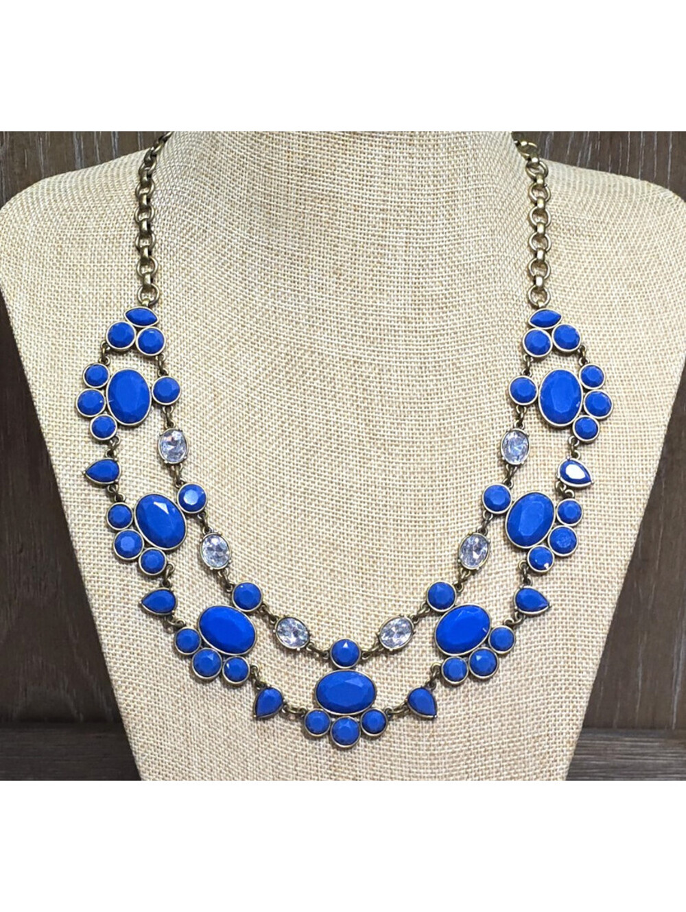 J Crew Necklace Statement Bib Faceted Blue Acrylic